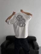 Baskılı Oversize Bisiklet Yaka T-shirt - Beyaz resmi
